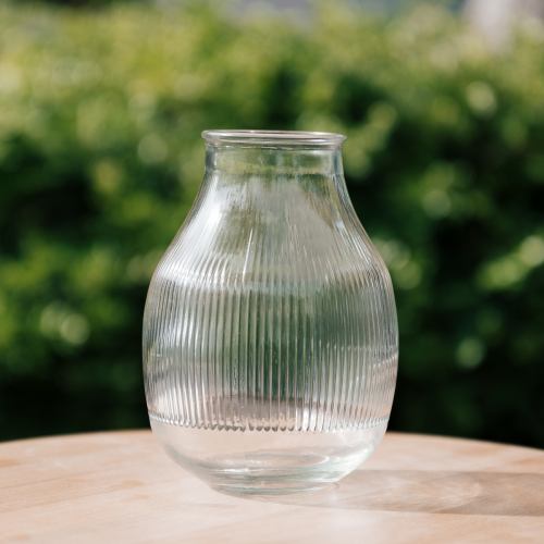 Vase ~ Ribbed Glass Stem Vase 18cm